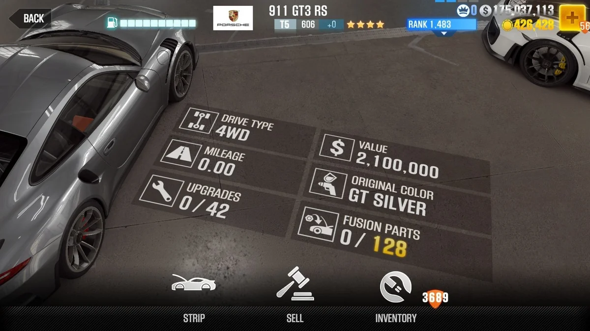 Porsche 911 GT3 RS CSR2 fusion parts and upgrade breakdown, tier 5 gold star car