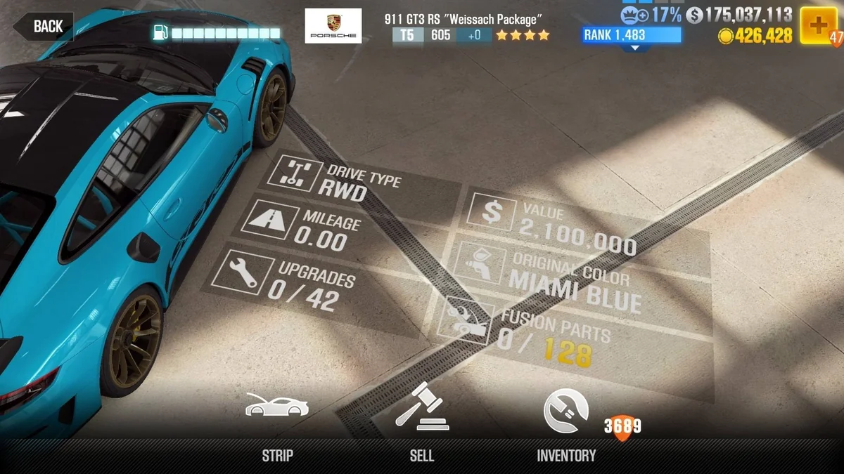 Porsche 911 GT3 RS ''Weissach Package'' CSR2 fusion parts and upgrade breakdown, tier 5 gold star car