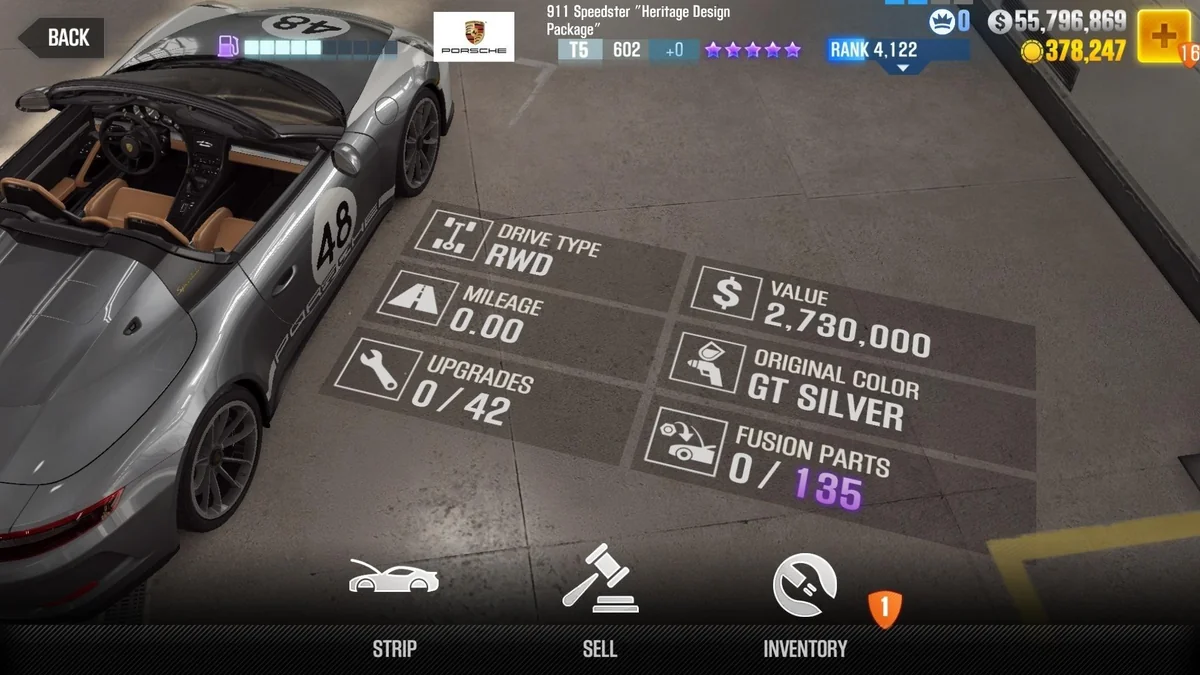 Porsche 911 Speedster ''Heritage Design Package'' CSR2 fusion parts and upgrade breakdown, tier 5 purple star car