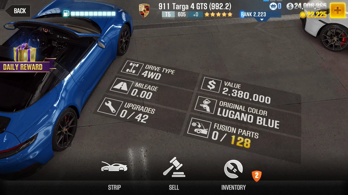 Porsche 911 Targa 4 GTS (992.2) CSR2 fusion parts and tune setup