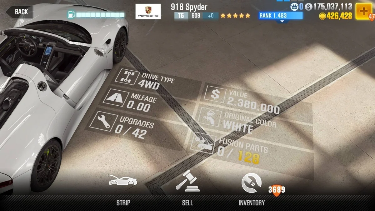 Porsche 918 Spyder CSR2 fusion parts and upgrade breakdown, tier 5 gold star car