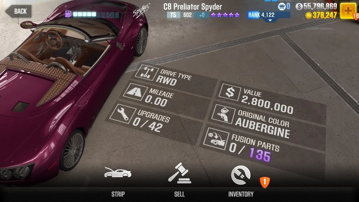 Spyker C8 Preliator Spyder CSR2 fusion parts and upgrade breakdown, tier 5 purple star car