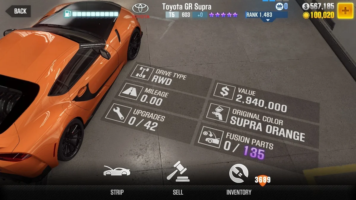 Toyota Han's Toyota GR Supra CSR2 fusion parts and tune setup