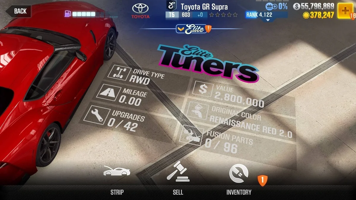 Toyota GR Supra CSR2 fusion parts and tune setup