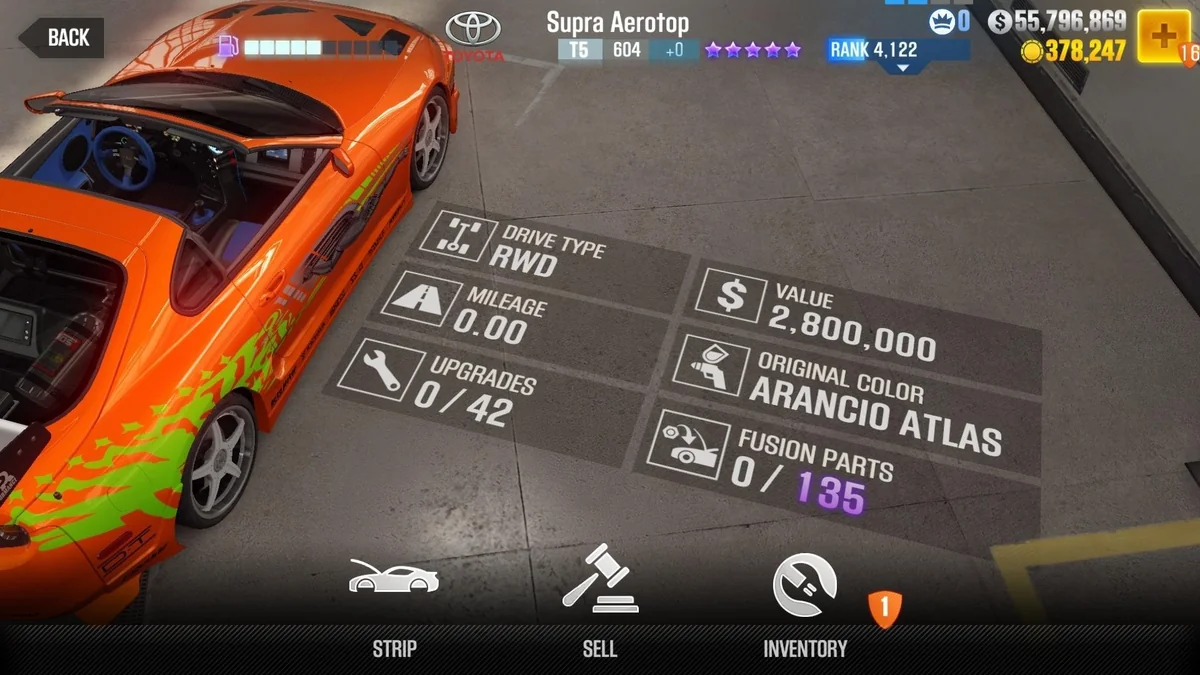 Toyota Brian's Supra Aerotop CSR2 fusion parts and tune setup
