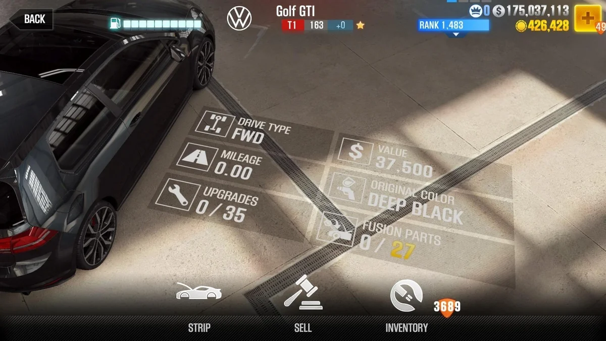 Volkswagen Golf GTI CSR2 fusion parts and upgrade breakdown, tier 1 gold star car