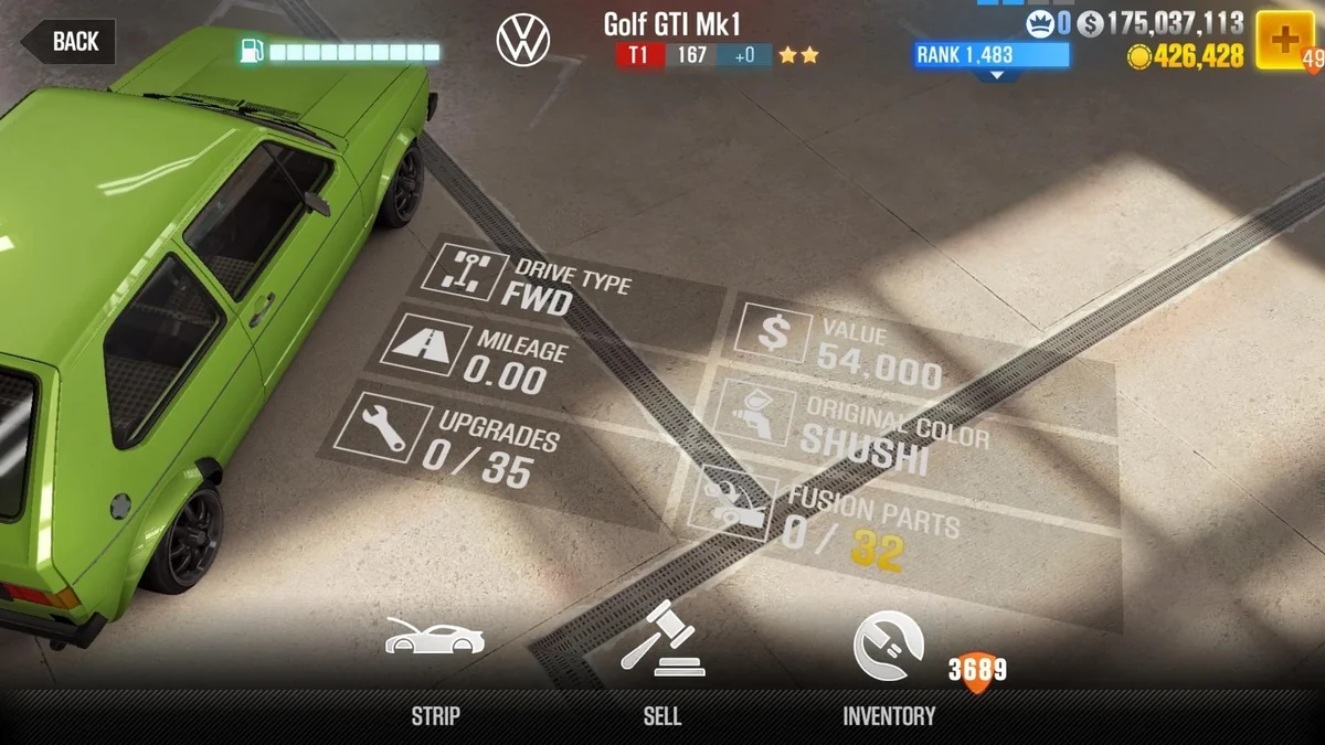 Volkswagen Golf GTI MK1 CSR2 fusion parts and tune setup
