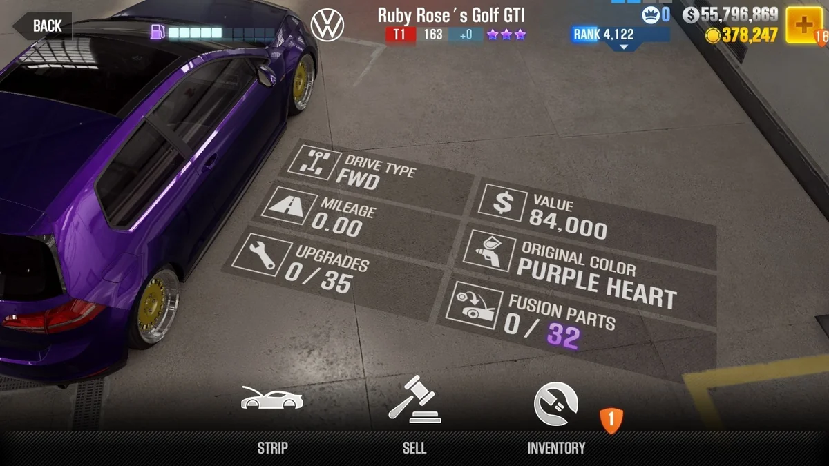 Volkswagen Ruby Rose's Golf GTI CSR2 fusion parts and tune setup
