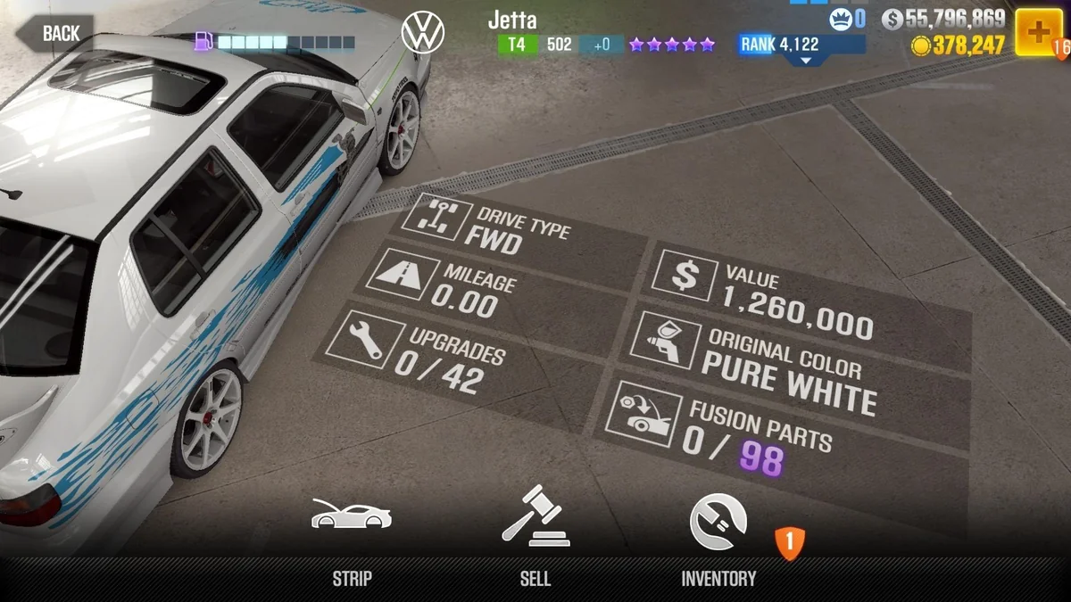 Volkswagen Jesse's Jetta CSR2 fusion parts and tune setup