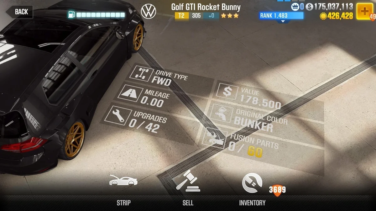 Volkswagen Golf GTI Rocket Bunny CSR2 fusion parts and tune setup