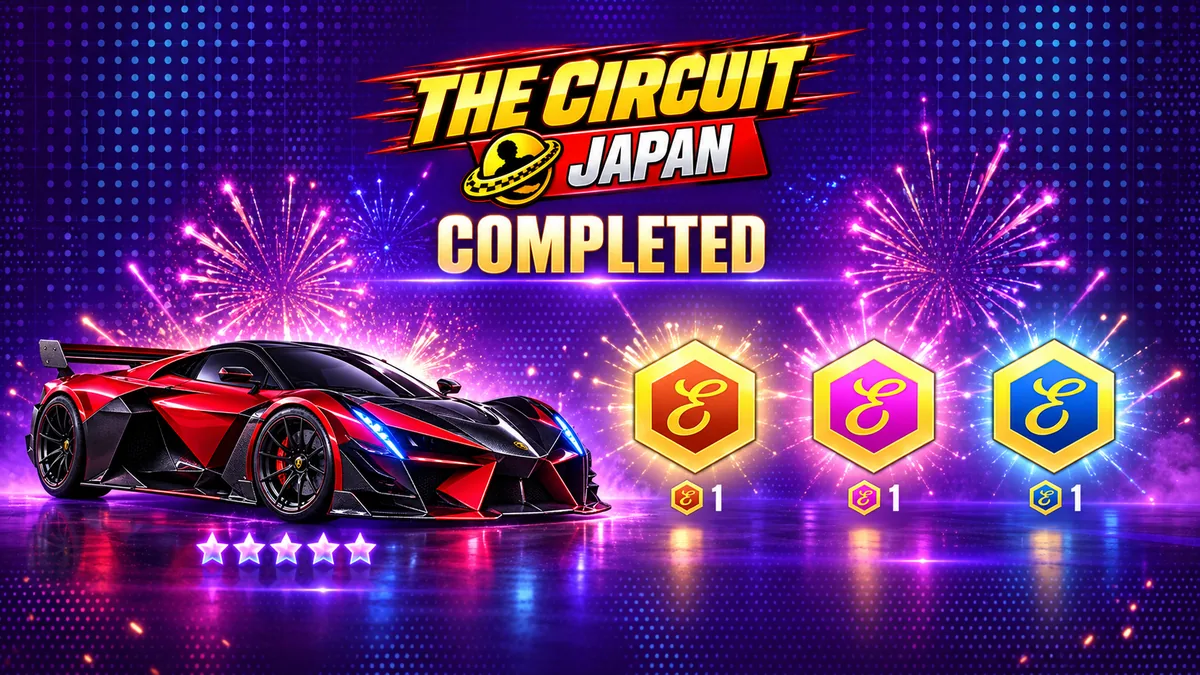 The Circuit Japan completion and reward screen in CSR2